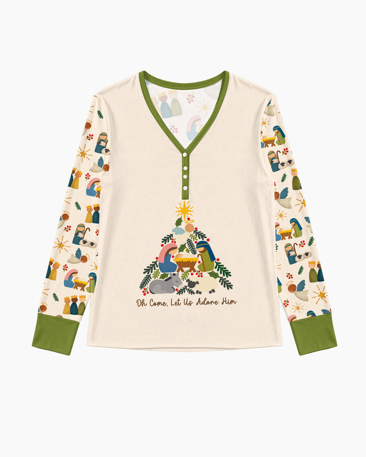 Oh Come, Let Us Adore Him Family Matching Bamboo Women Pajama Set