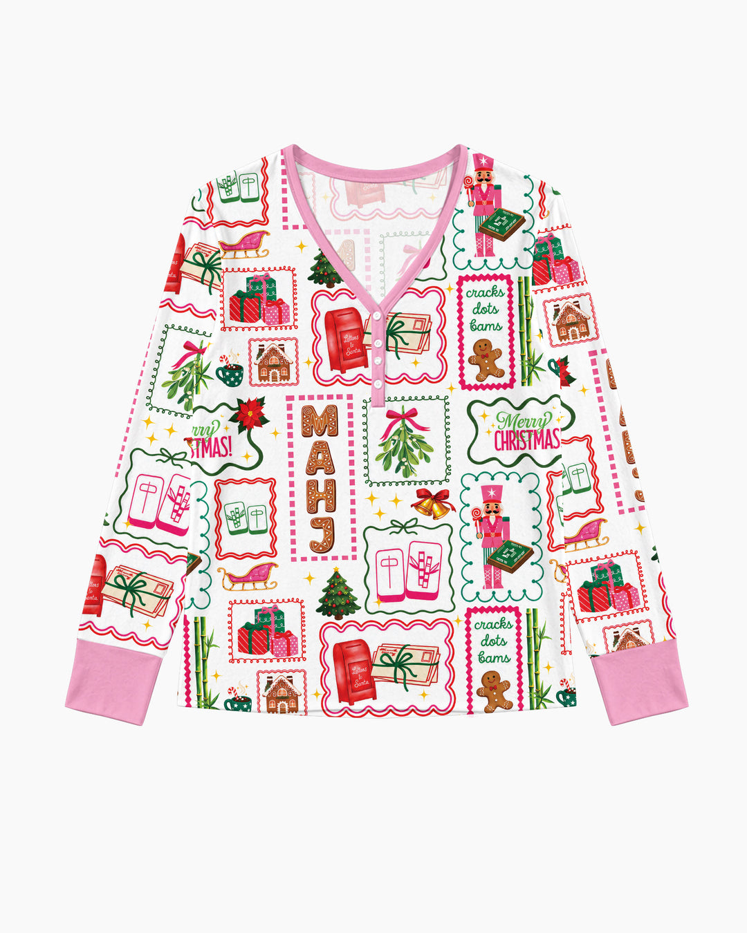 Preppy Christmas Mahjong Bamboo Women Pajama Set