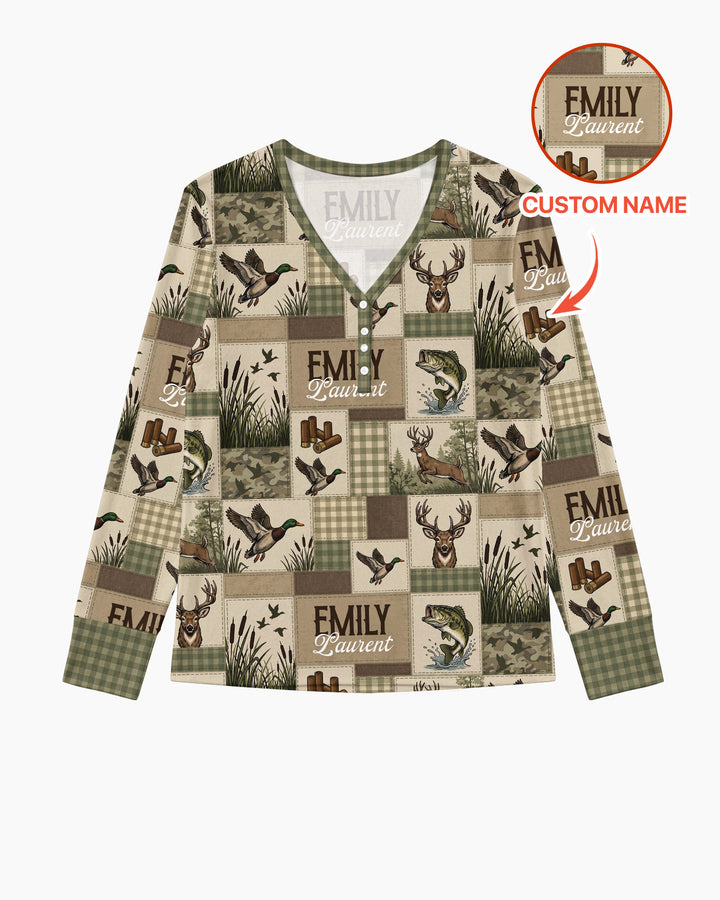 Personalized Hunting Patchwork Bamboo Women Pajama Set
