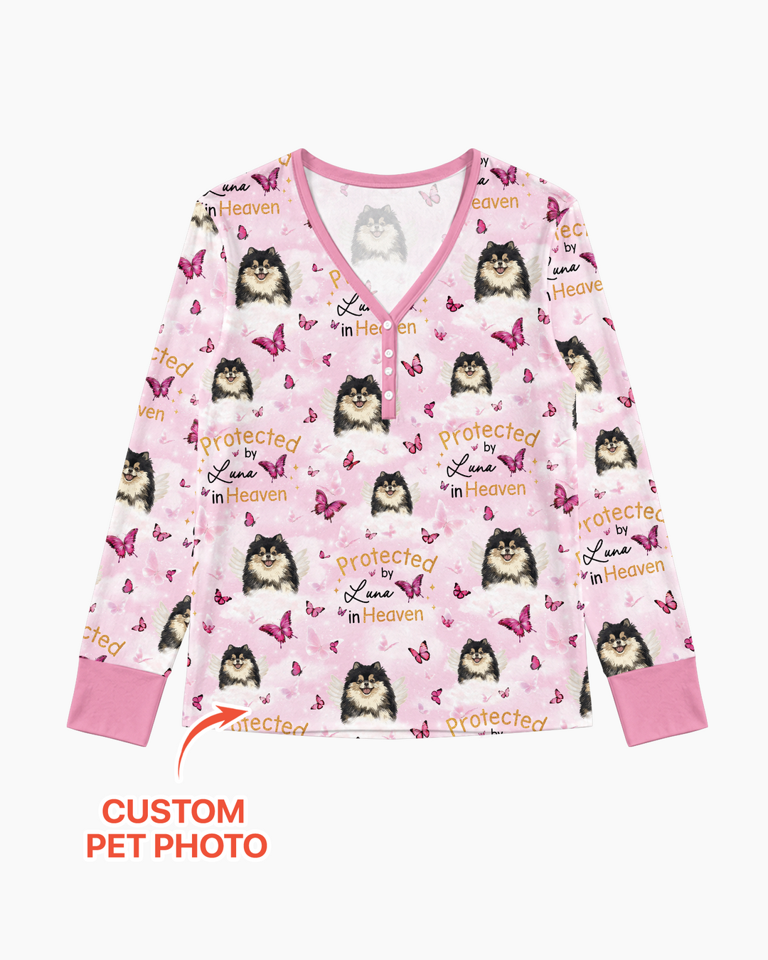 Custom Pet Photo Protected By Heaven Family Bamboo Women Pajama Set