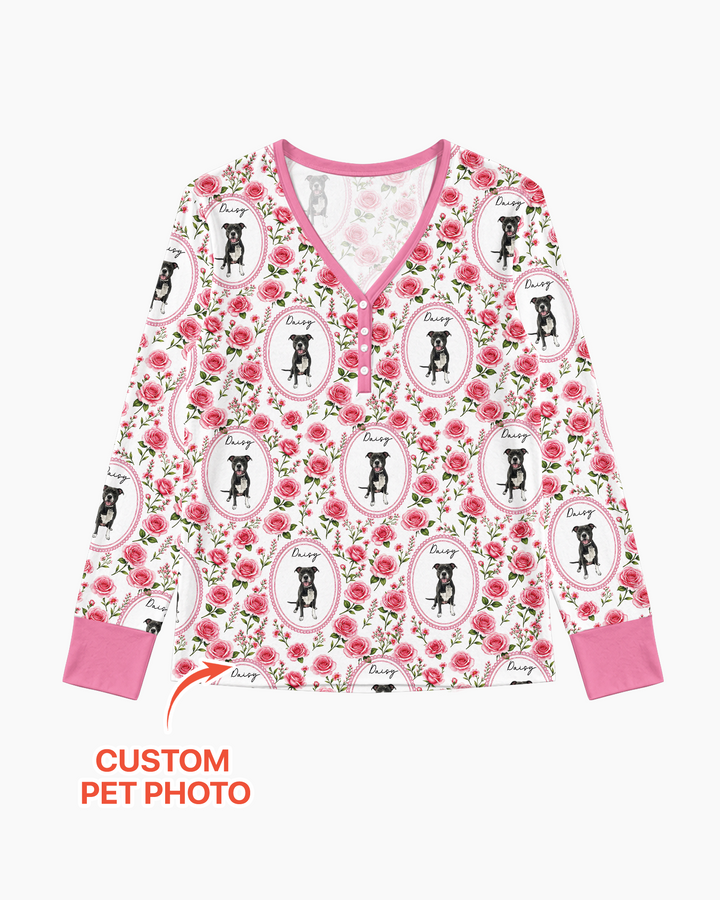 Custom Pet Photo Flower Garden Bamboo Women Pajama Set