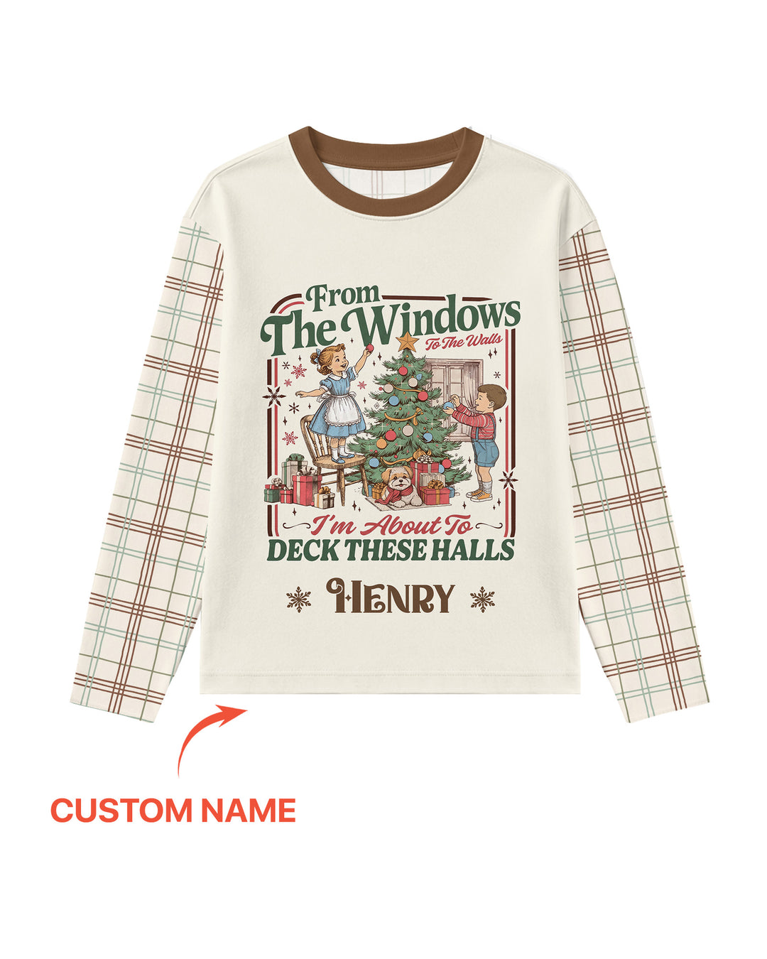 Custom Name Vintage Deck The Halls Bamboo Men's Pajama Set