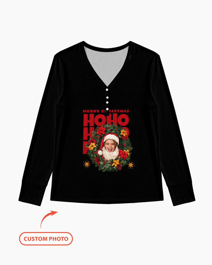 Personalized Photo Christmas Santa Bamboo Women Pajama Set