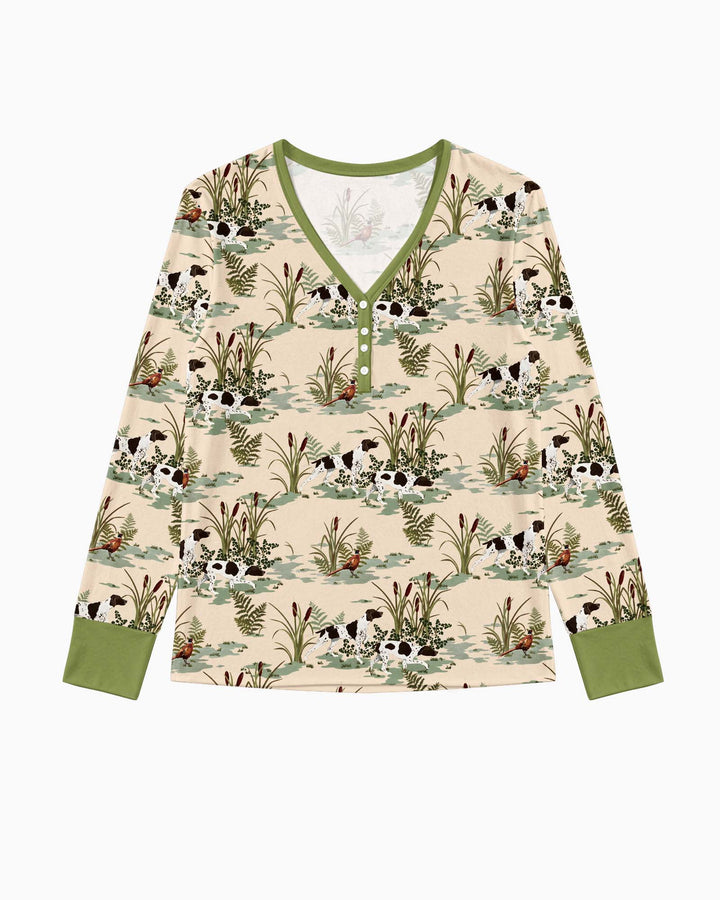Vintage Pheasant & Hunting Dog Field Family Matching Bamboo Women Pajama Set