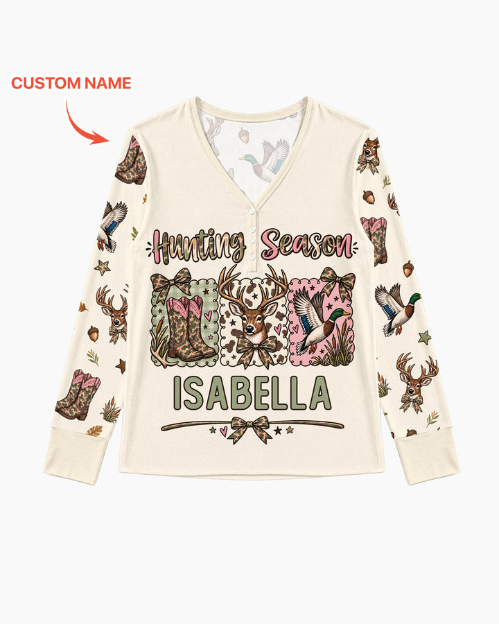 Custom Name Preppy Camo Bow Bamboo Women Pajama Set