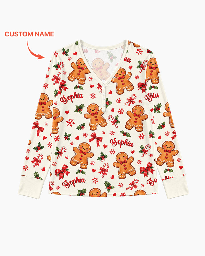 Custom Name Gingerbread Bamboo Women Pajama Set