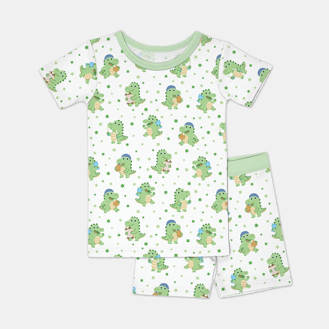 Shabbat Dinosaur Bamboo Two Piece Short Sleeve Shorts Pajama Set