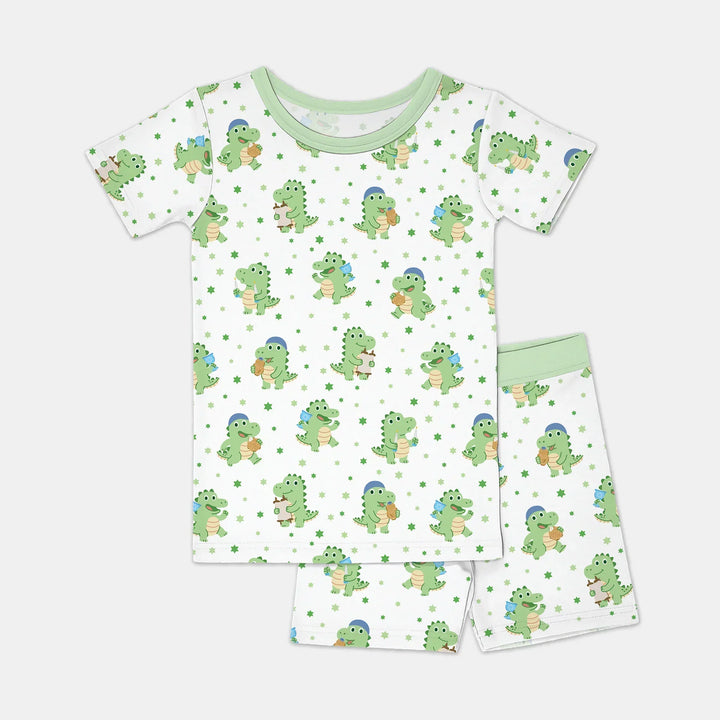 Shabbat Dinosaur Bamboo Two Piece Short Sleeve Shorts Pajama Set