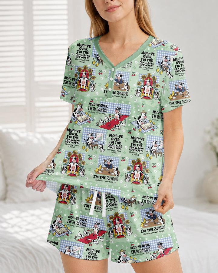 Moove Over Im The Boss Bamboo Women Short Sleeve Short Pajama Set