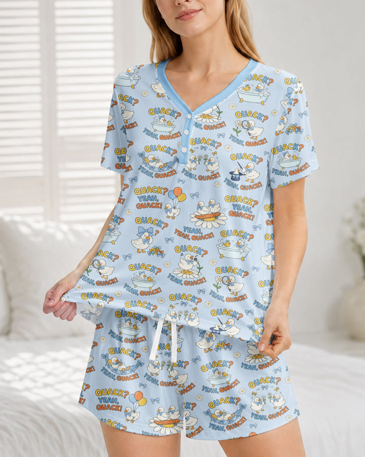 Yeah Quack Show Bamboo Women Short Sleeve Short Pajama Set