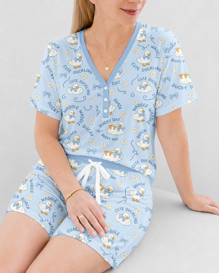 Happy Ducky Day Bamboo Women Short Sleeve Short Pajama Set