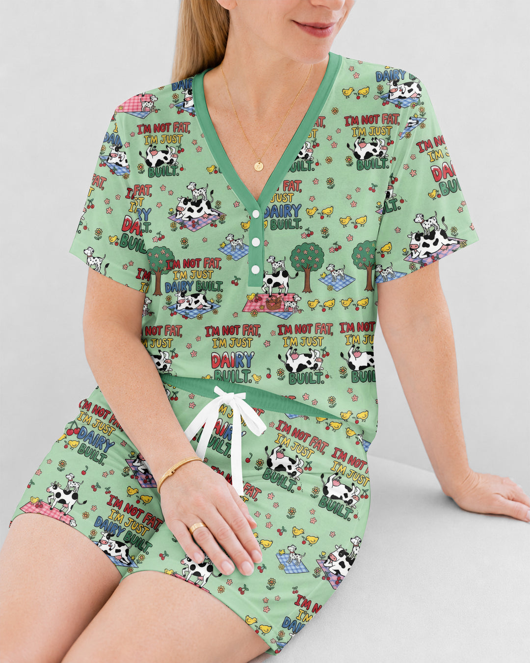 I'm Not Fat I'm Just Dairy Built Bamboo Women Short Sleeve Short Pajama Set