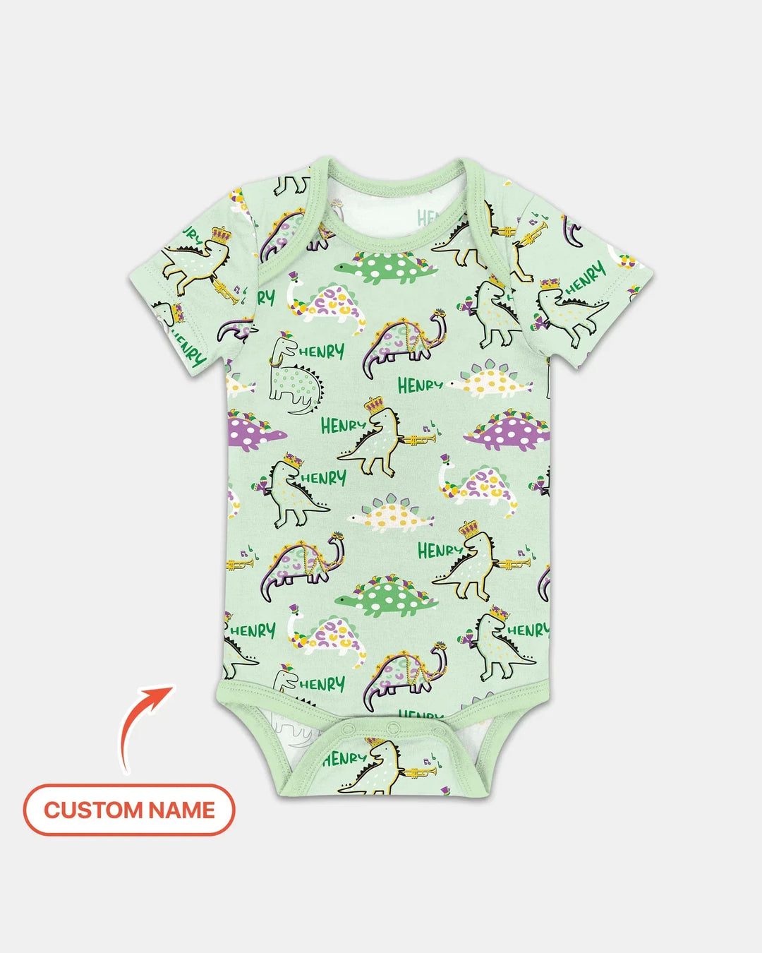 Custom Name Mardi Gras Saurus Buddy Bamboo Bodysuit