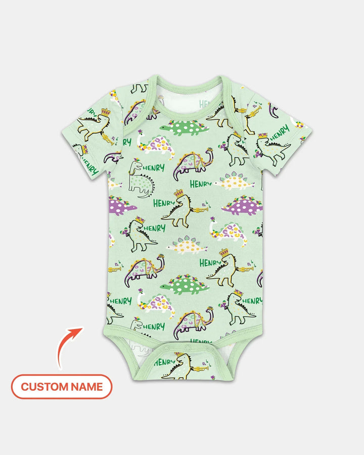 Custom Name Mardi Gras Saurus Buddy Bamboo Bodysuit