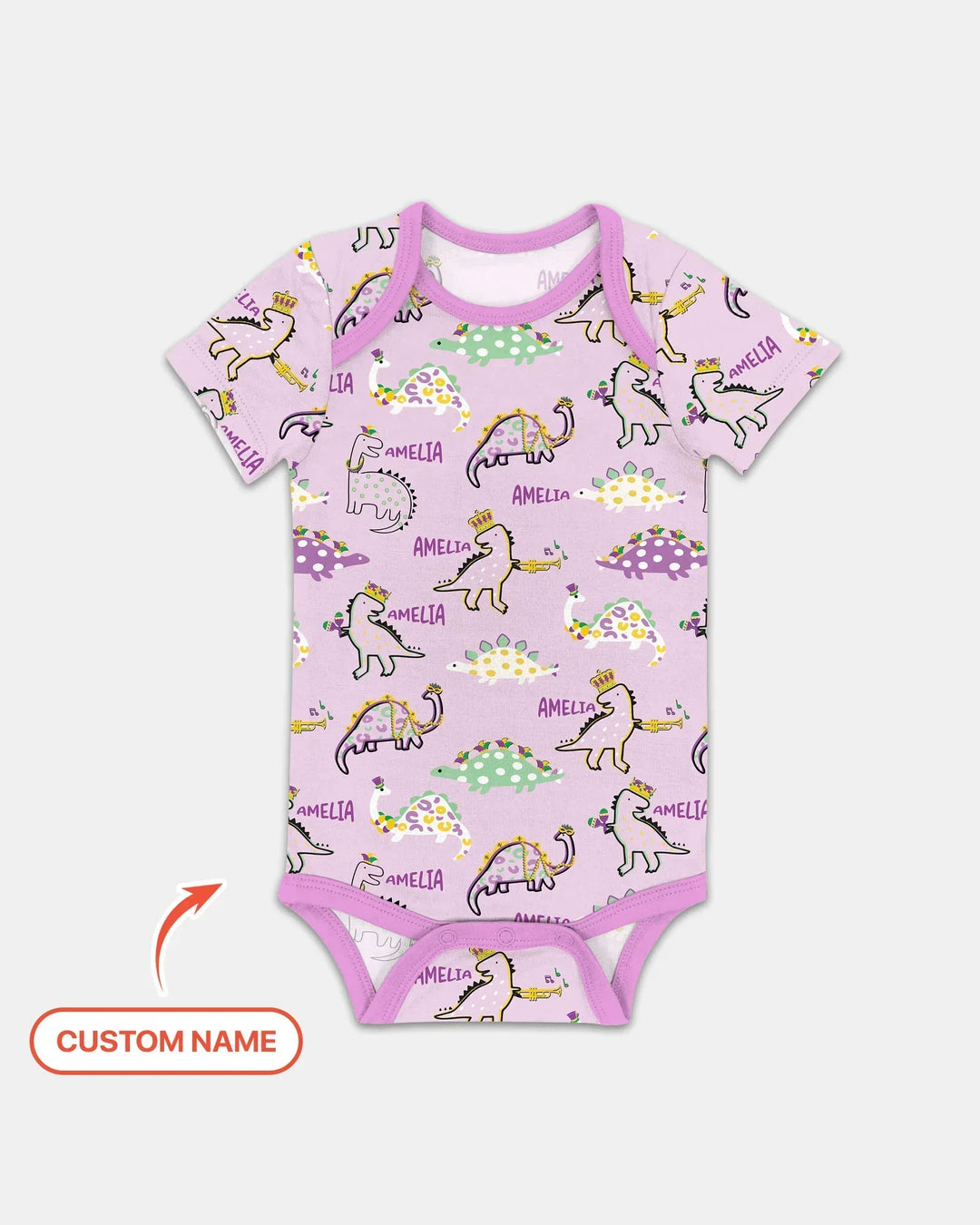Custom Name Mardi Gras Saurus Buddy Bamboo Bodysuit