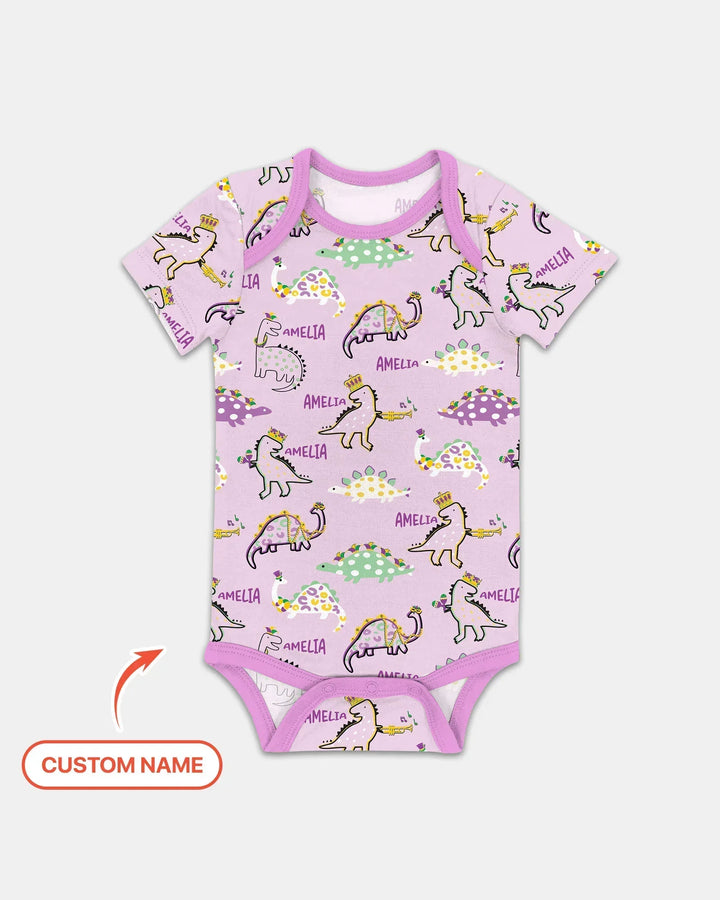 Custom Name Mardi Gras Saurus Buddy Bamboo Bodysuit