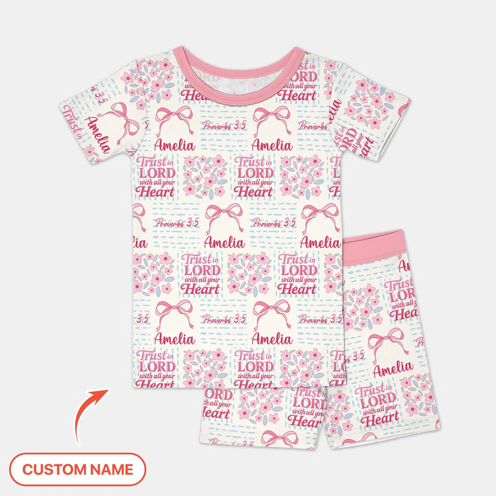 Trust The Lord With All Your Heart Custom Name Bamboo Two Piece Short Sleeve Pajama Set