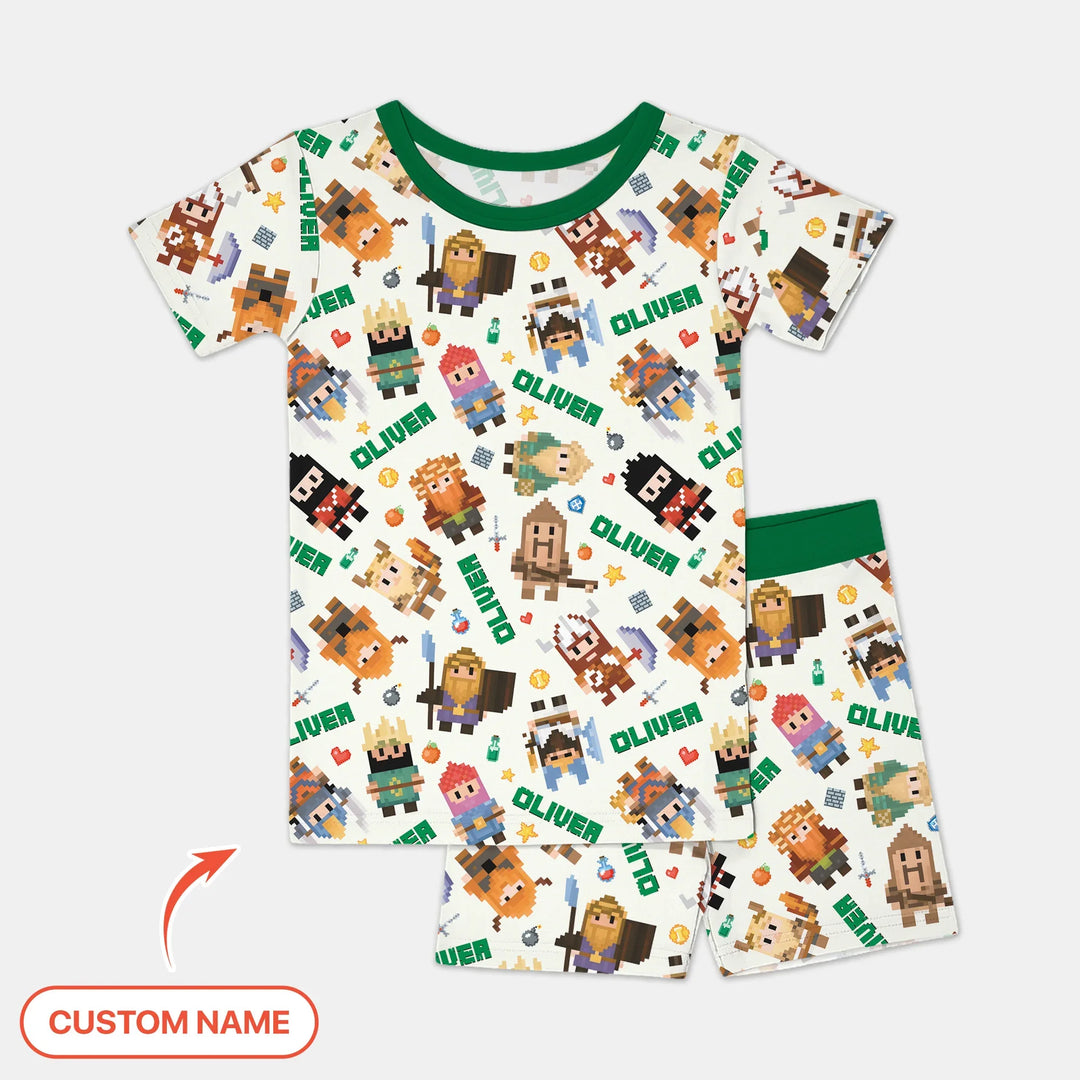 Blocky Buddy Squad Custom Name Bamboo Two Piece Short Sleeve Shorts Pajama Set