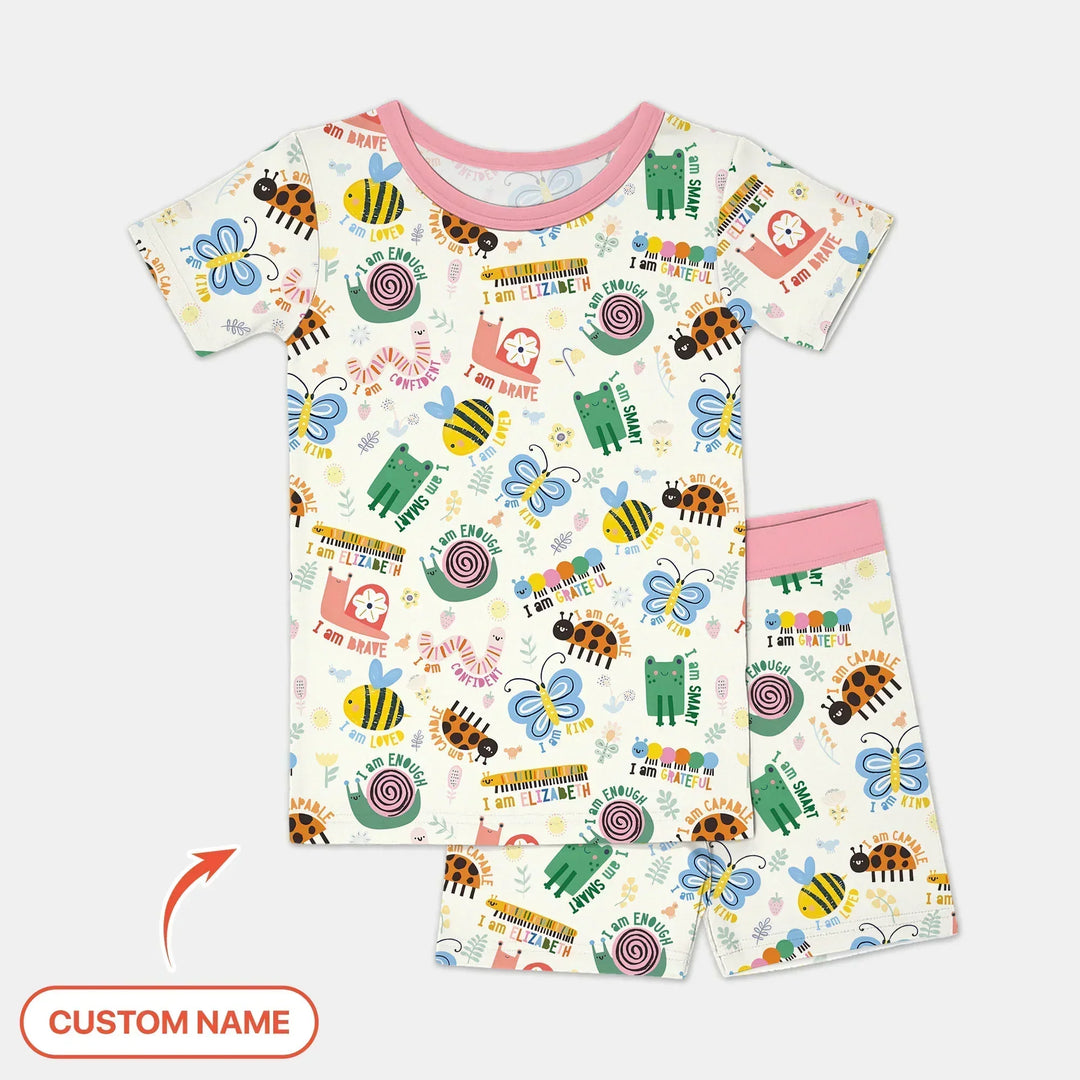 Spring Garden Custom Name Bamboo Two Piece Short Sleeve Shorts Pajama Set