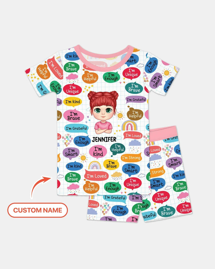 Personalized I'm Kind I'm Brave Bamboo Two Piece Short Sleeve Shorts Pajama Set