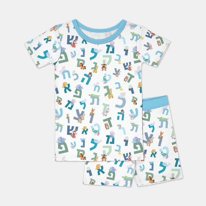 Aleph Bet Bamboo Two Piece Short Sleeve Shorts Pajama Set