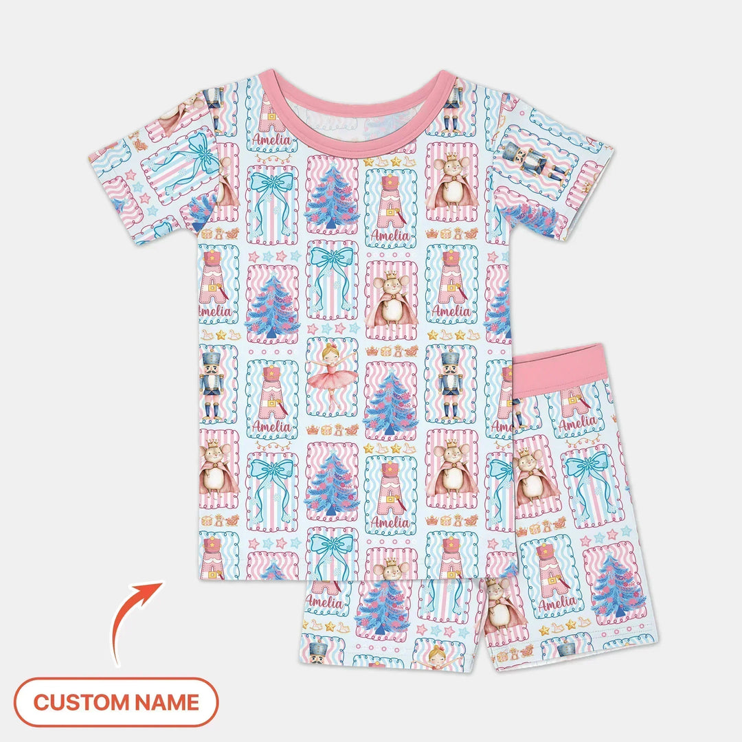 Custom Name Nutcracker Wonderland Bamboo Two Piece Short Sleeve Shorts Pajama Set