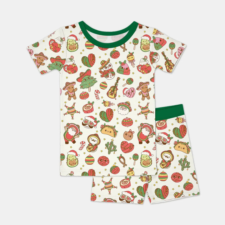La Fiesta de Navidad Two Piece Short Sleeve Shorts Pajama Set , La Fiesta de Navidad Two Piece Short Sleeve Shorts Pajama Set - 12-18M / Green