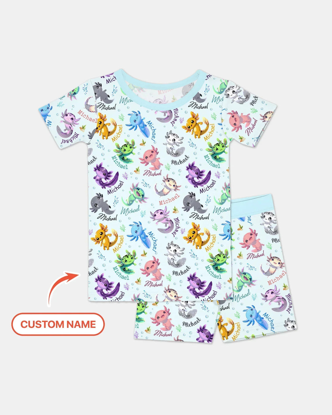 I Love You Axolotl Custom Name Bamboo Two Piece Short Sleeve Shorts Pajama Set