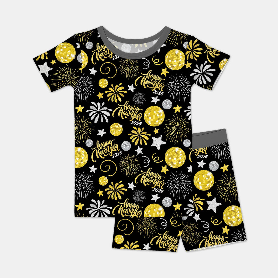 New Year's Eve Celebration Bamboo Two Piece Short Sleeve Shorts Pajama Set