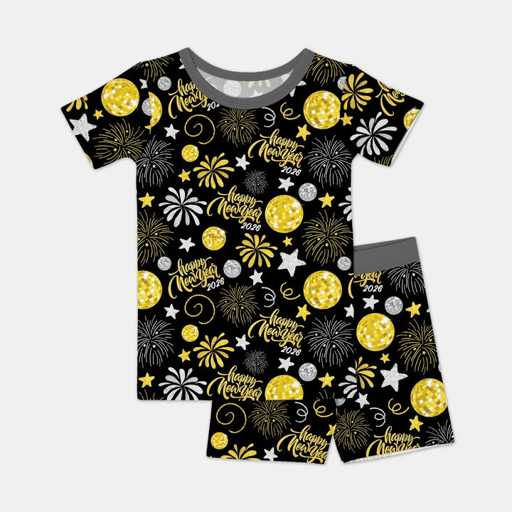 New Year's Eve Celebration Bamboo Two Piece Short Sleeve Shorts Pajama Set