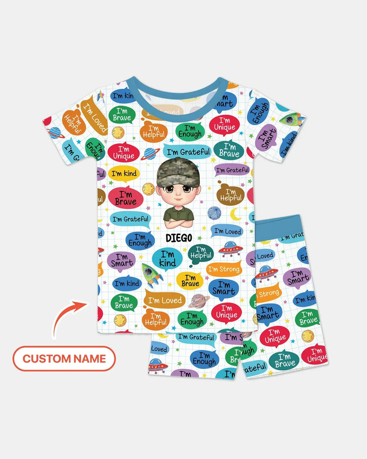 Personalized I'm Kind I'm Brave Bamboo Two Piece Short Sleeve Shorts Pajama Set