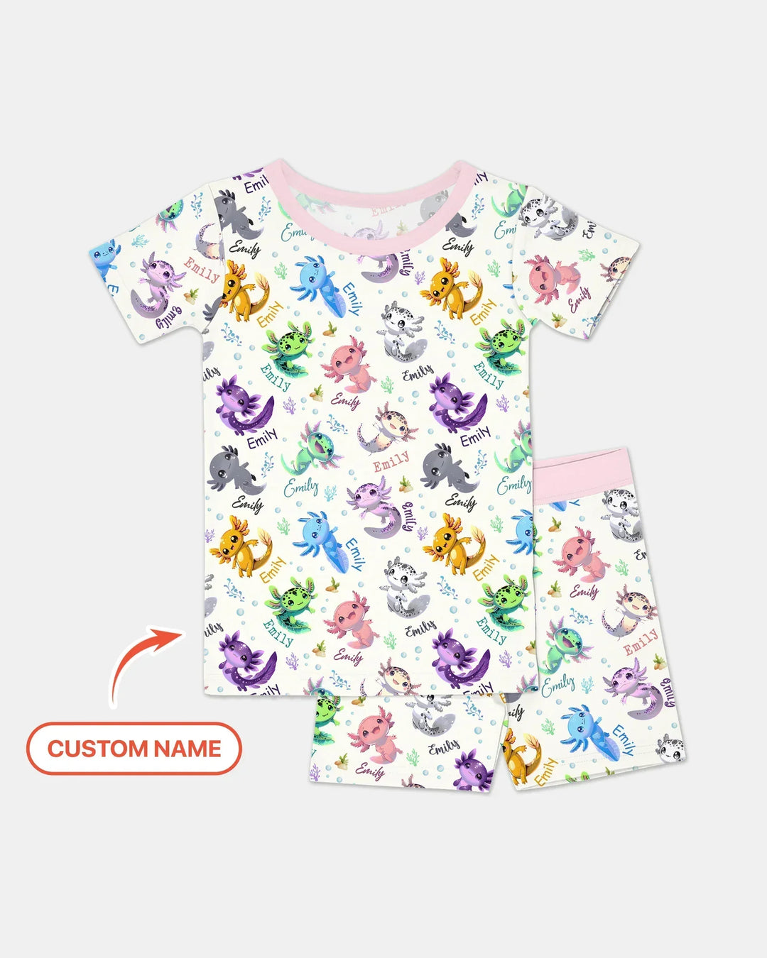 I Love You Axolotl Custom Name Bamboo Two Piece Short Sleeve Shorts Pajama Set