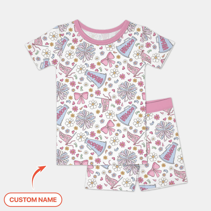 Custom Name Pastel Cheerleader Bamboo Two Piece Short Sleeve Shorts Pajama Set