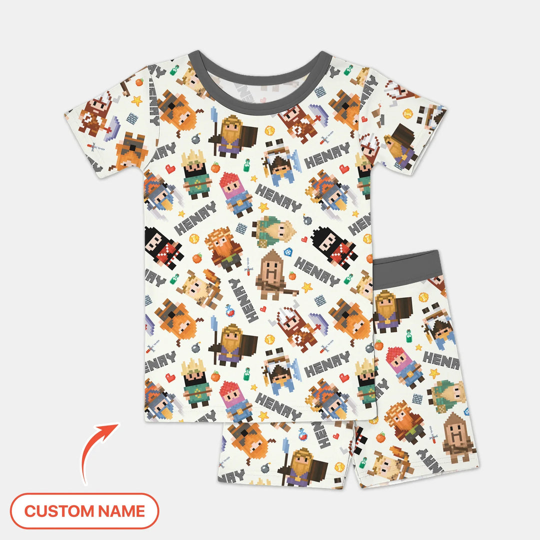 Blocky Buddy Squad Custom Name Bamboo Two Piece Short Sleeve Shorts Pajama Set