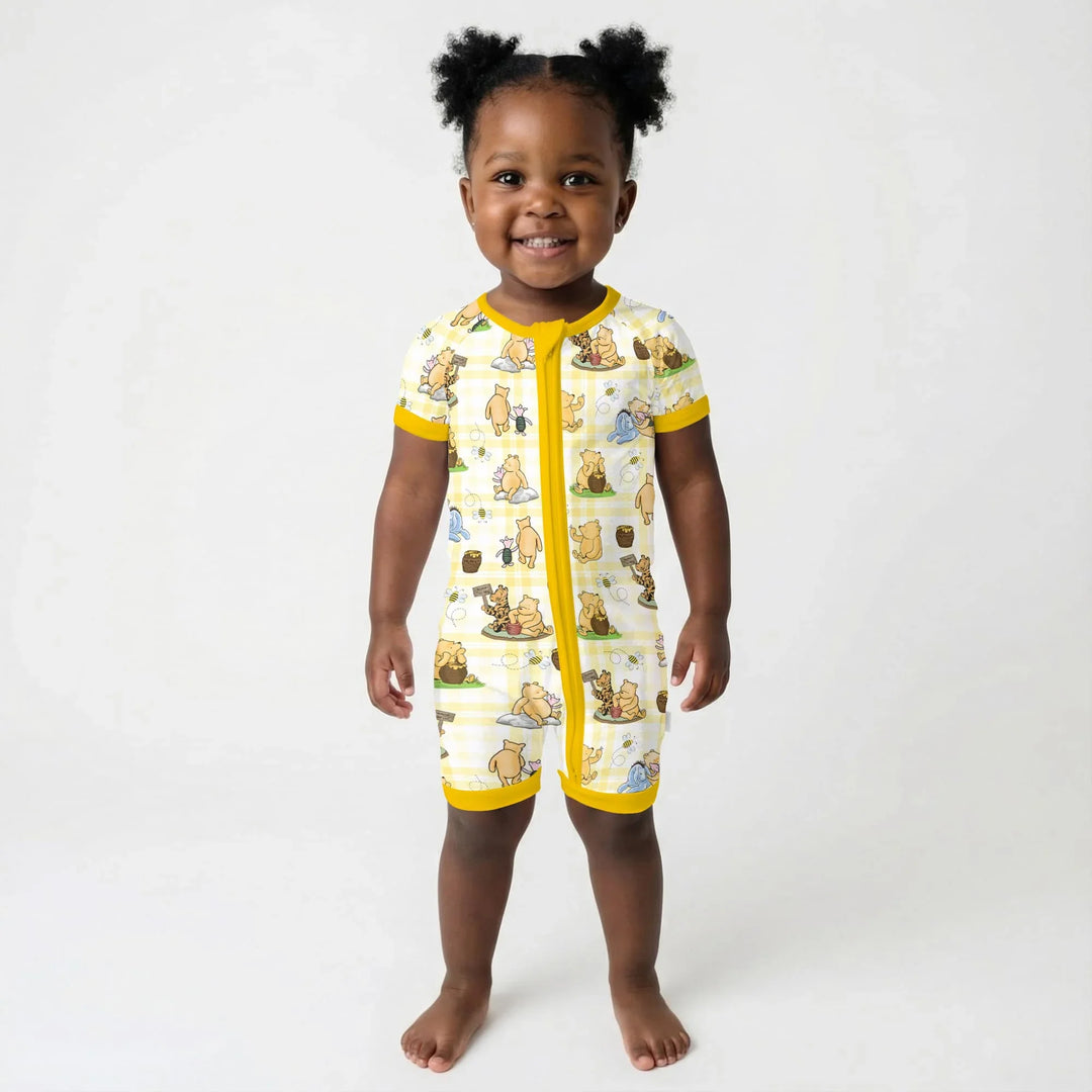 Bear & Friends Yellow Plaid Bamboo Shorty Zippy