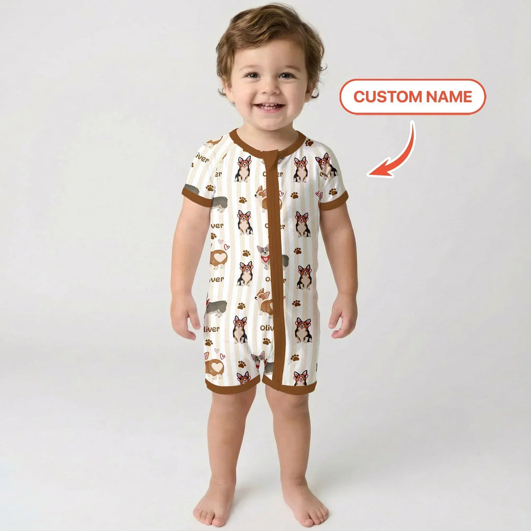 Custom Name Playful Corgis Family Matching Bamboo Shorty Zippy