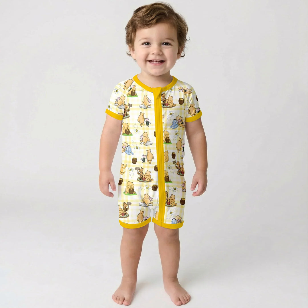 Bear & Friends Yellow Plaid Bamboo Shorty Zippy
