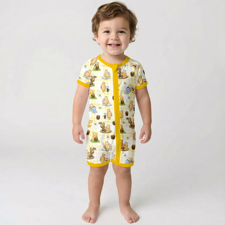 Bear & Friends Yellow Plaid Bamboo Shorty Zippy