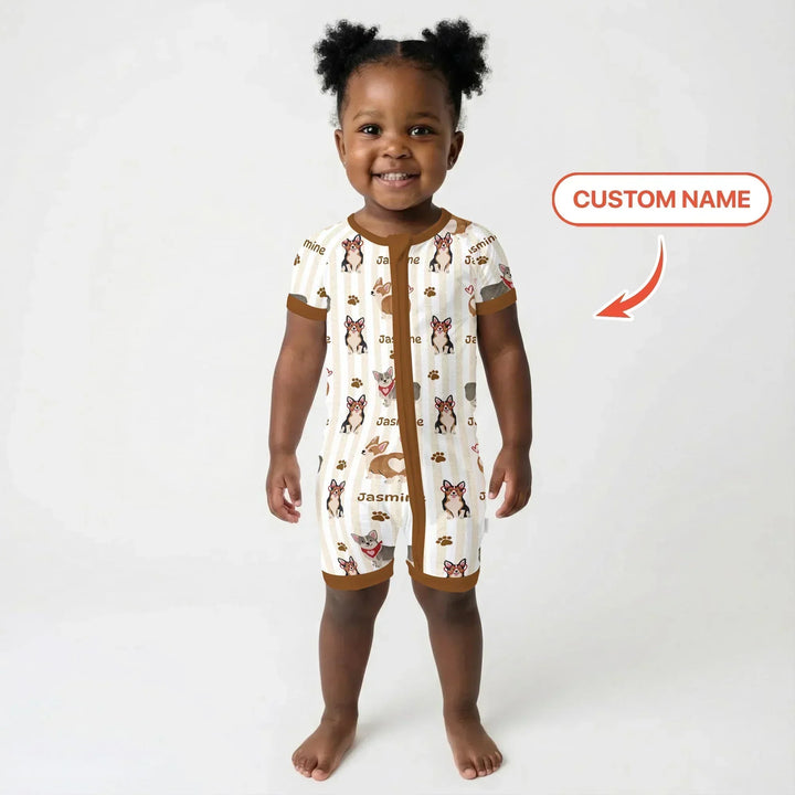 Custom Name Playful Corgis Family Matching Bamboo Shorty Zippy