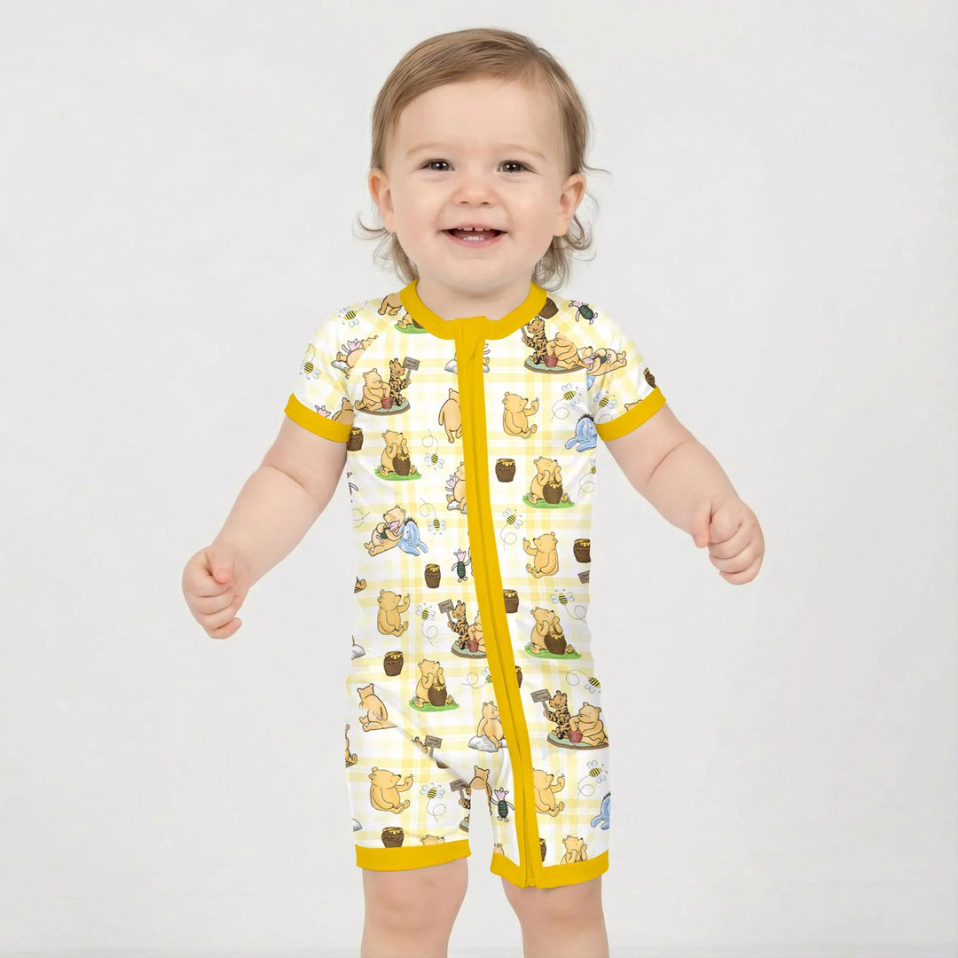 Bear & Friends Yellow Plaid Bamboo Shorty Zippy