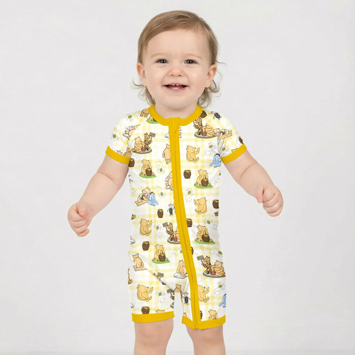 Bear & Friends Yellow Plaid Bamboo Shorty Zippy