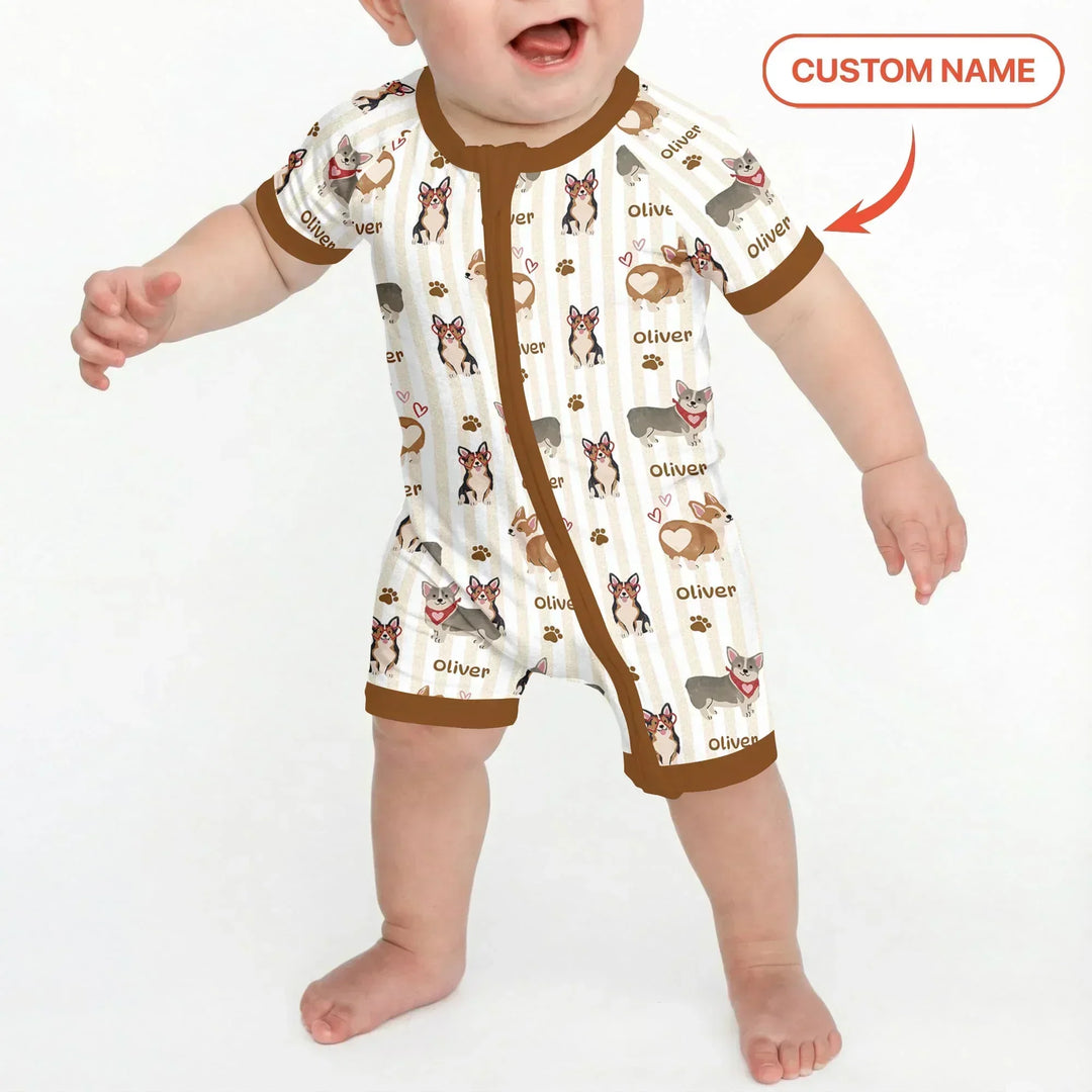 Custom Name Playful Corgis Family Matching Bamboo Shorty Zippy