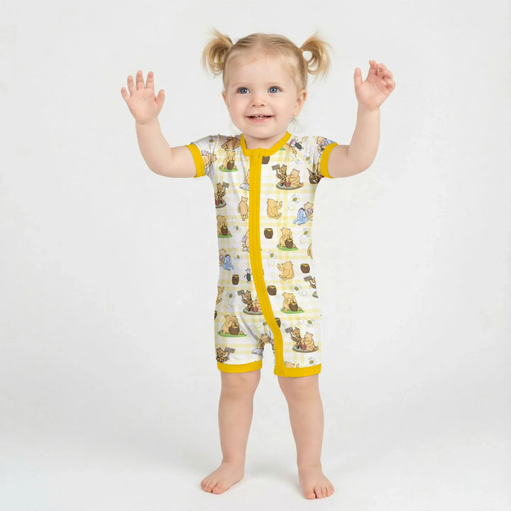 Bear & Friends Yellow Plaid Bamboo Shorty Zippy