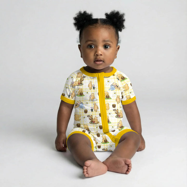 Bear & Friends Yellow Plaid Bamboo Shorty Zippy