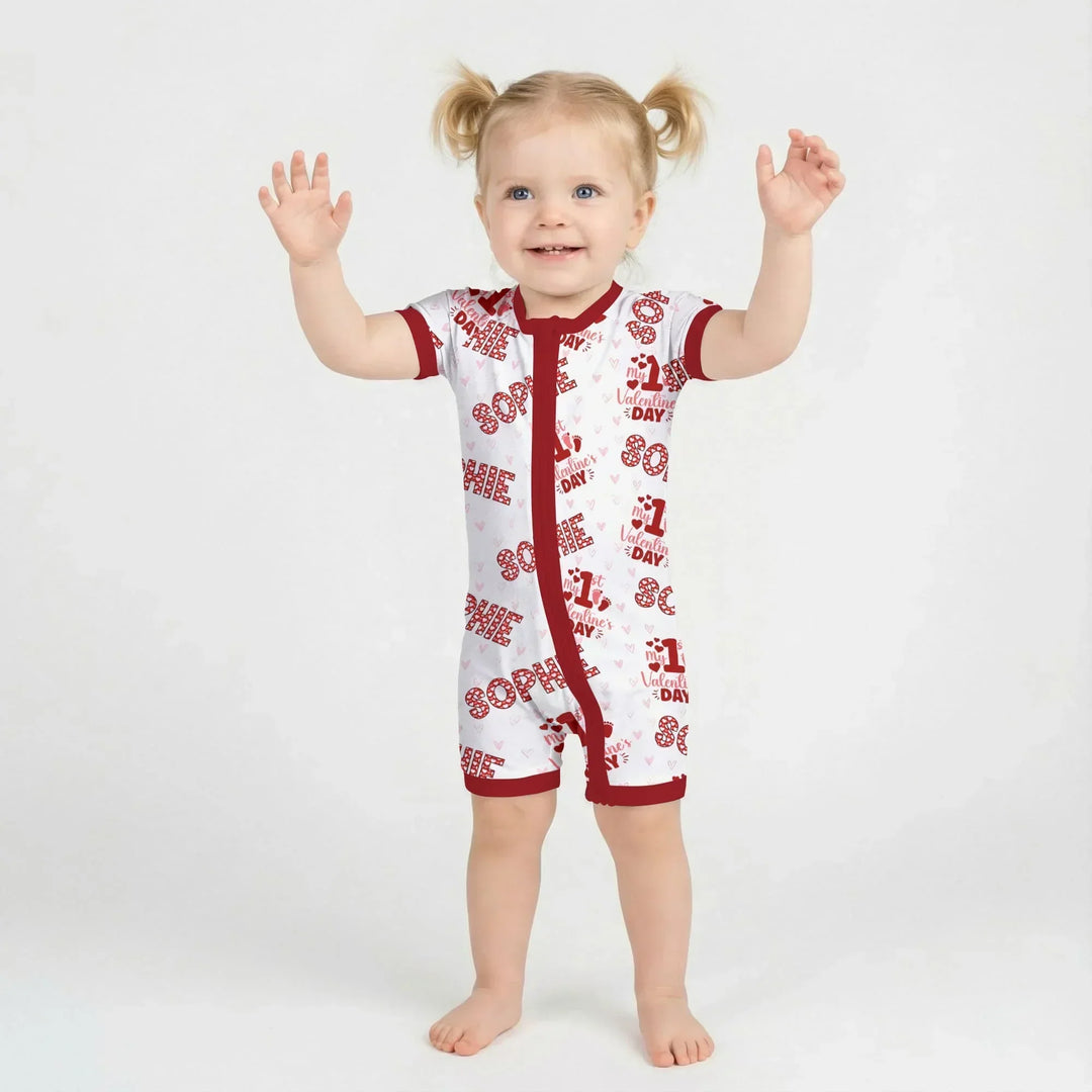 Custom Name My 1st Valentine's Day Bamboo Shorty Zippy