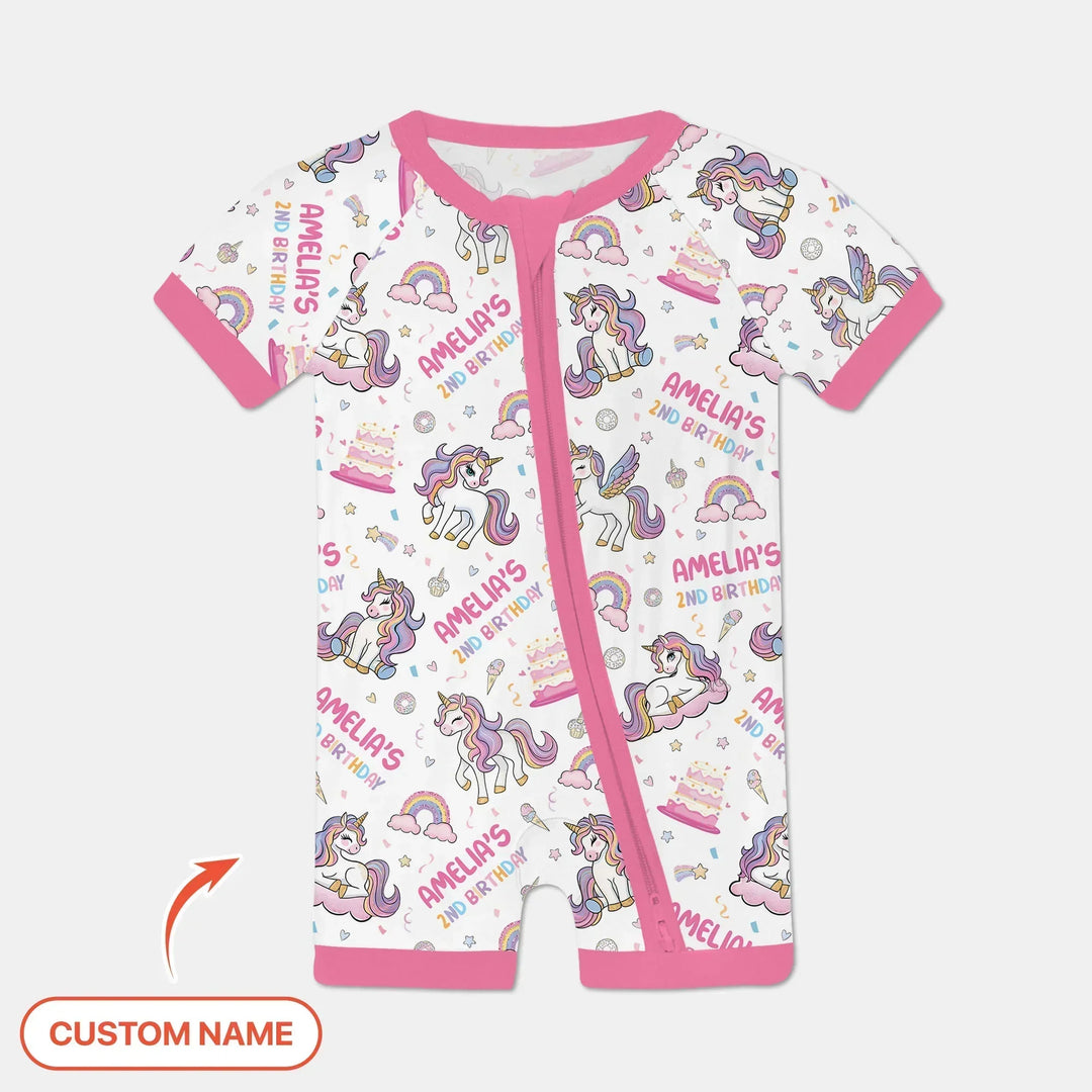 Custom Name Little Unicorn's Birthday Bamboo Shorty Zippy