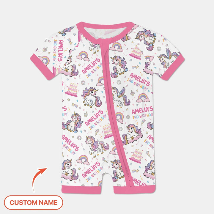 Custom Name Little Unicorn's Birthday Bamboo Shorty Zippy