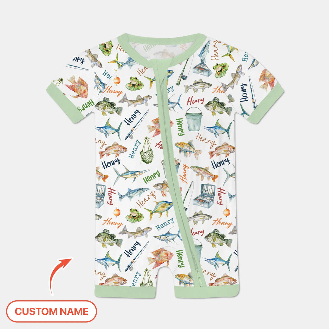 Happy Fishing Adventure Custom Name Bamboo Shorty Zippy