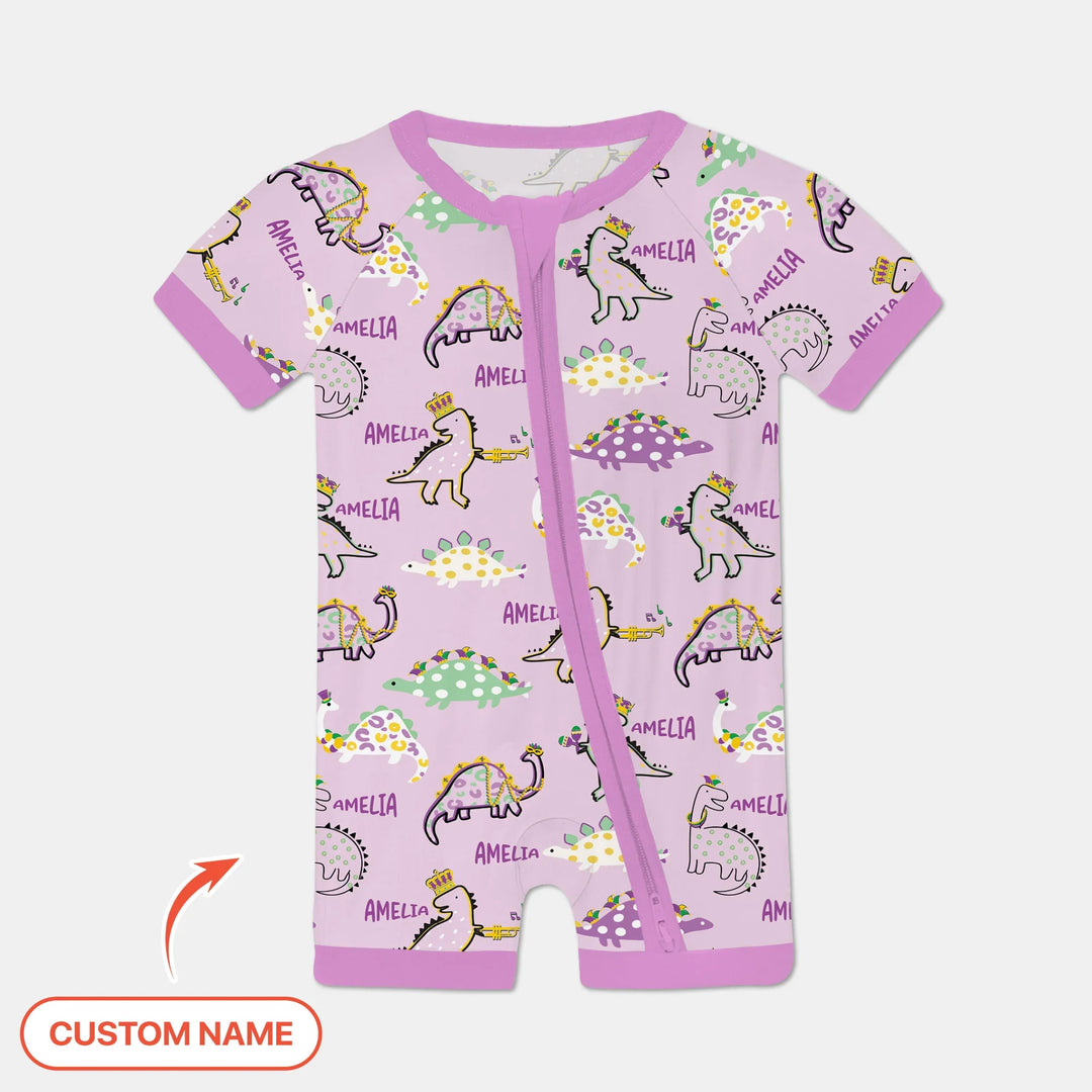 Custom Name Mardi Gras Saurus Bamboo Shorty Zippy