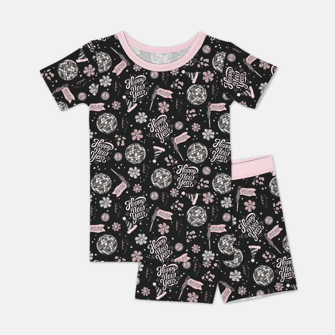 Disco New Years Eve Bamboo Two Piece Short Sleeve Shorts Pajama Set